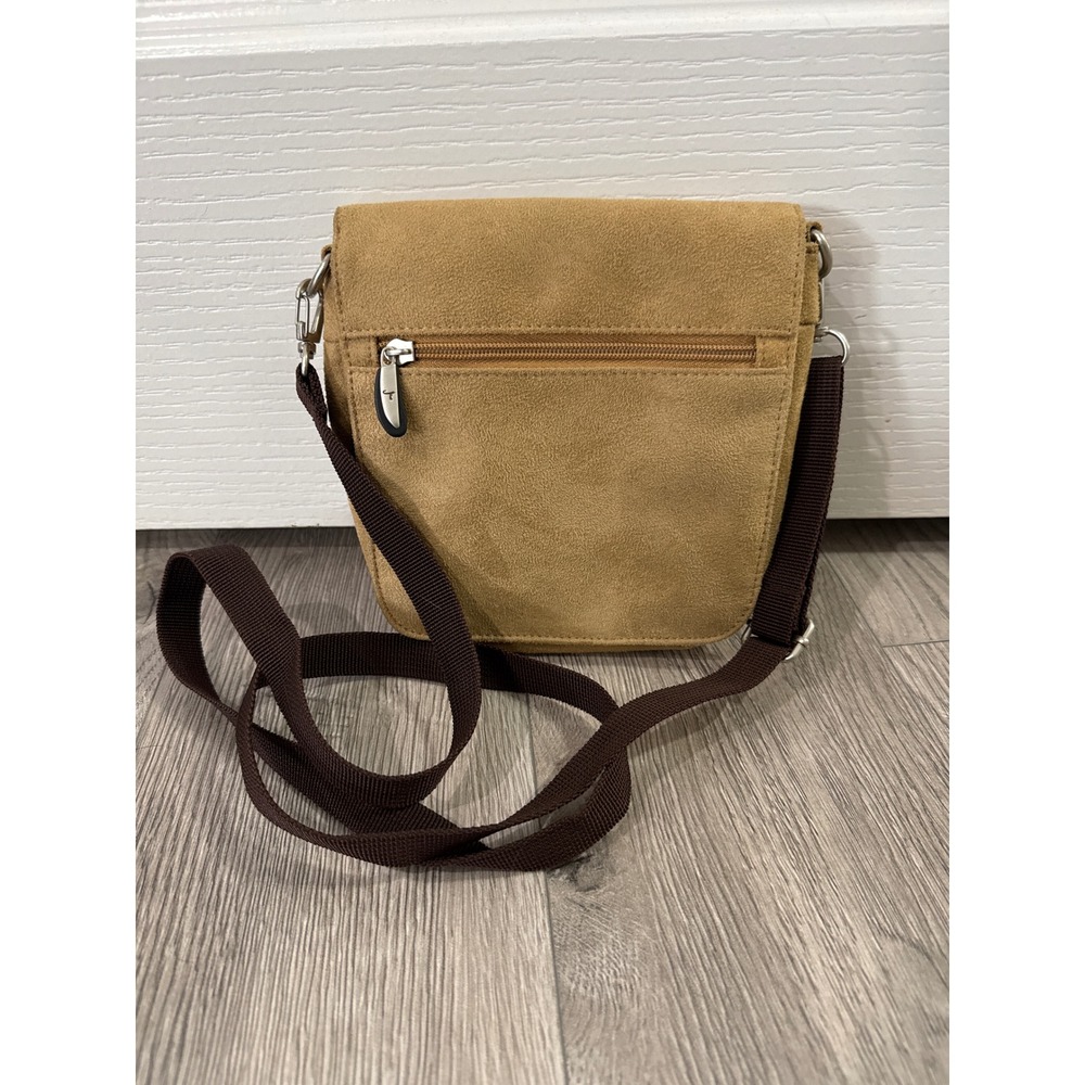 Travelon Tan Faux‎ Suede Crossbody Bag Travel Purse with Built-in Wallet